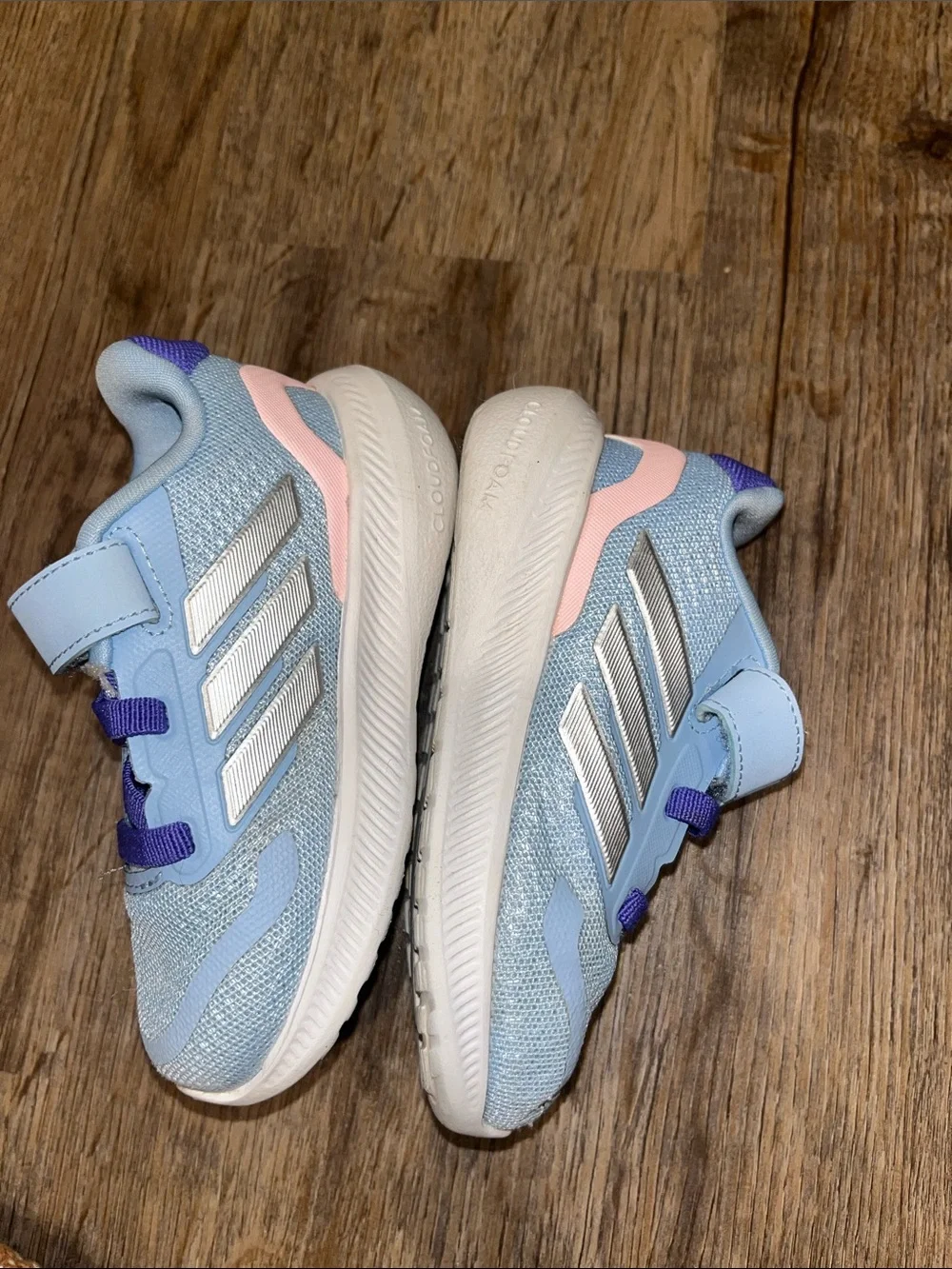adidas Light Blue Kids Sneakers with Pink and Purple Accents